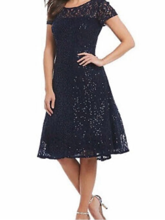 SLNY Dresses & Skirts - Classic Navy Lace A-Line Dress - Women's Evening Dress